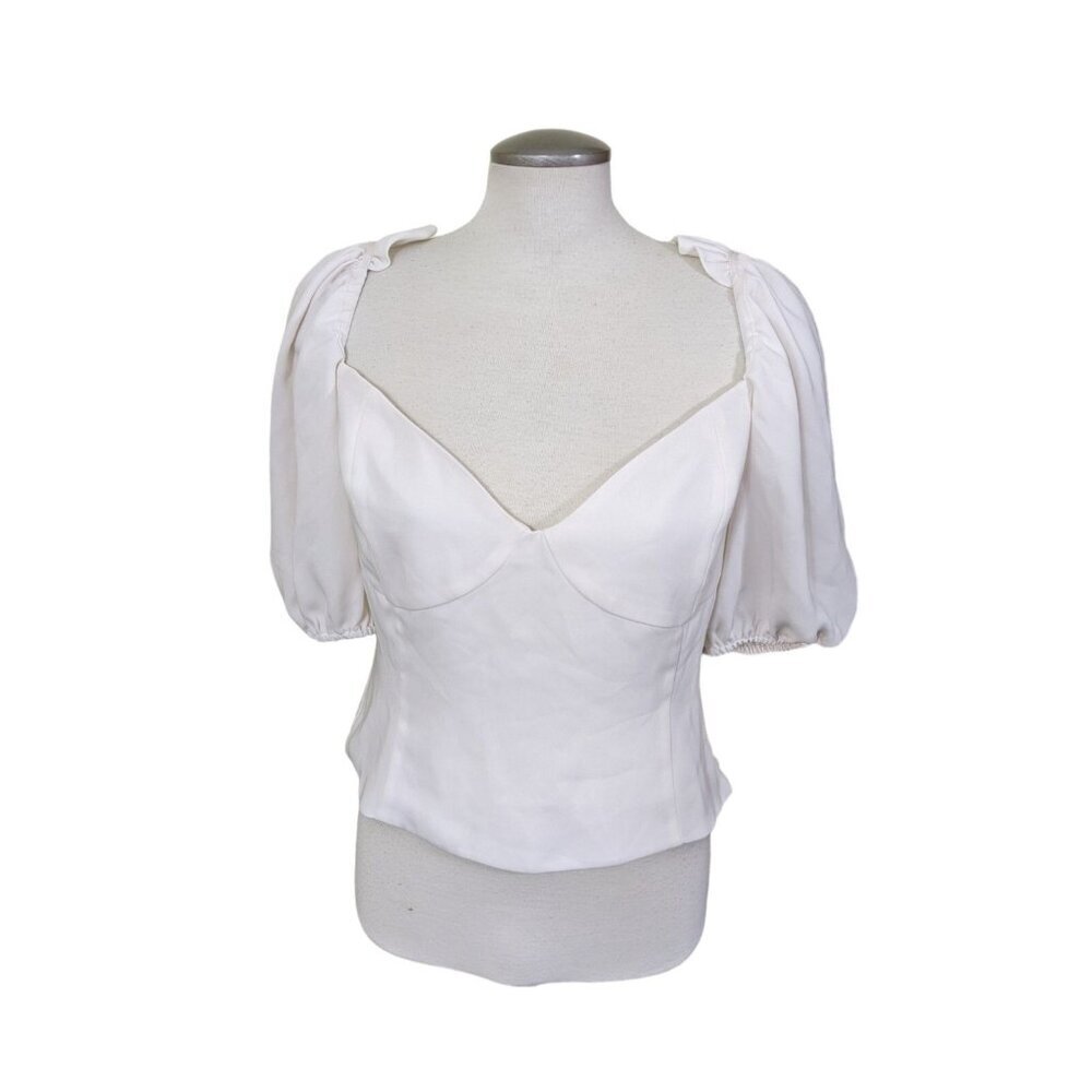 Aritzia Wilfred Novella Babydoll Smocked Crop Top Plus 1X Cream Puff Sleeve Y2K